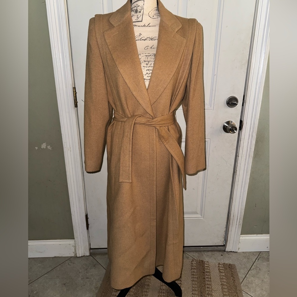 Vintage FLEURETTE of California Union Label Camel Hair Trench Coat Satin Lining